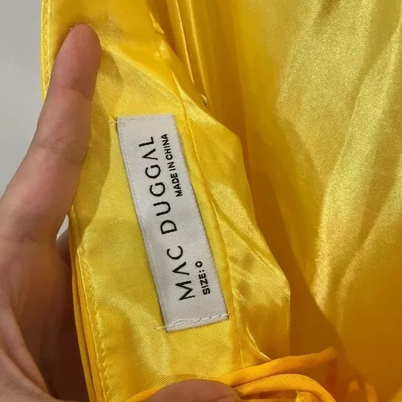 NWT Mac Duggal 67911 Yellow Ruffle Chiffon Cutout Maxi Dress size 0